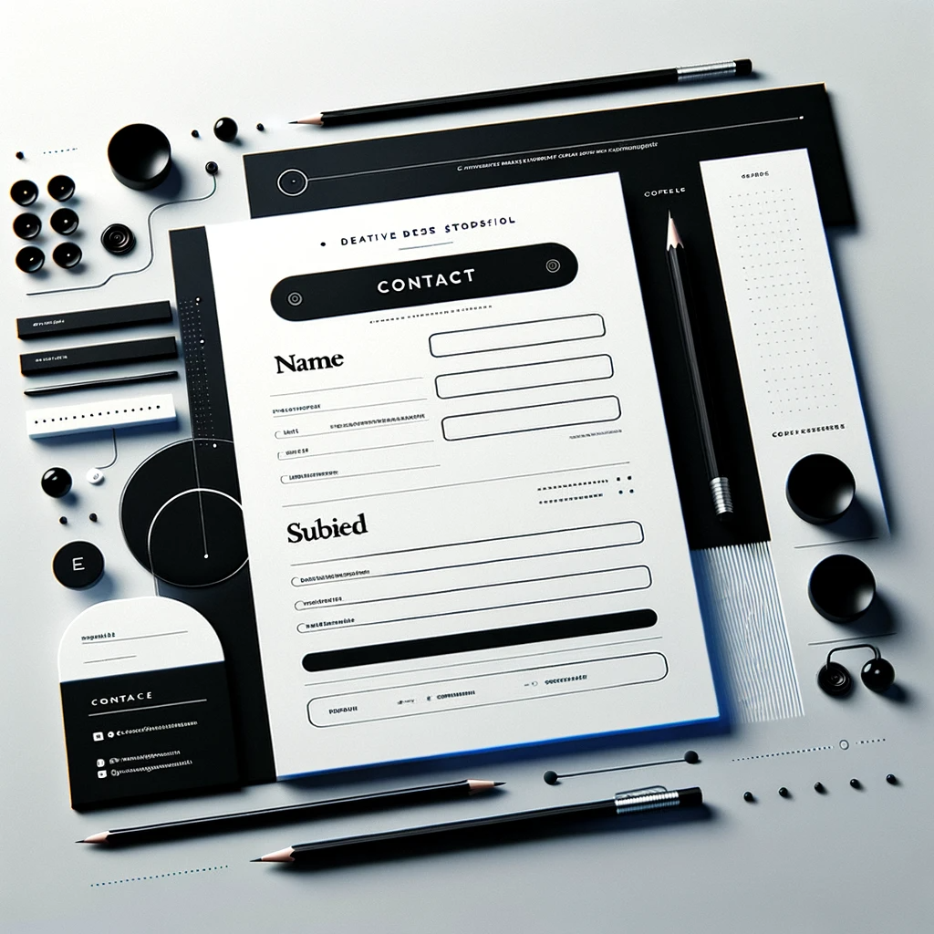 his image shows a modern, stylish contact page design, suitable for a creative professional website. It includes a contact form with fields for name, email, subject, and message, alongside contact information like email and phone number. The layout is clean, user-friendly, and contemporary, with minimalistic background and elegant typography.